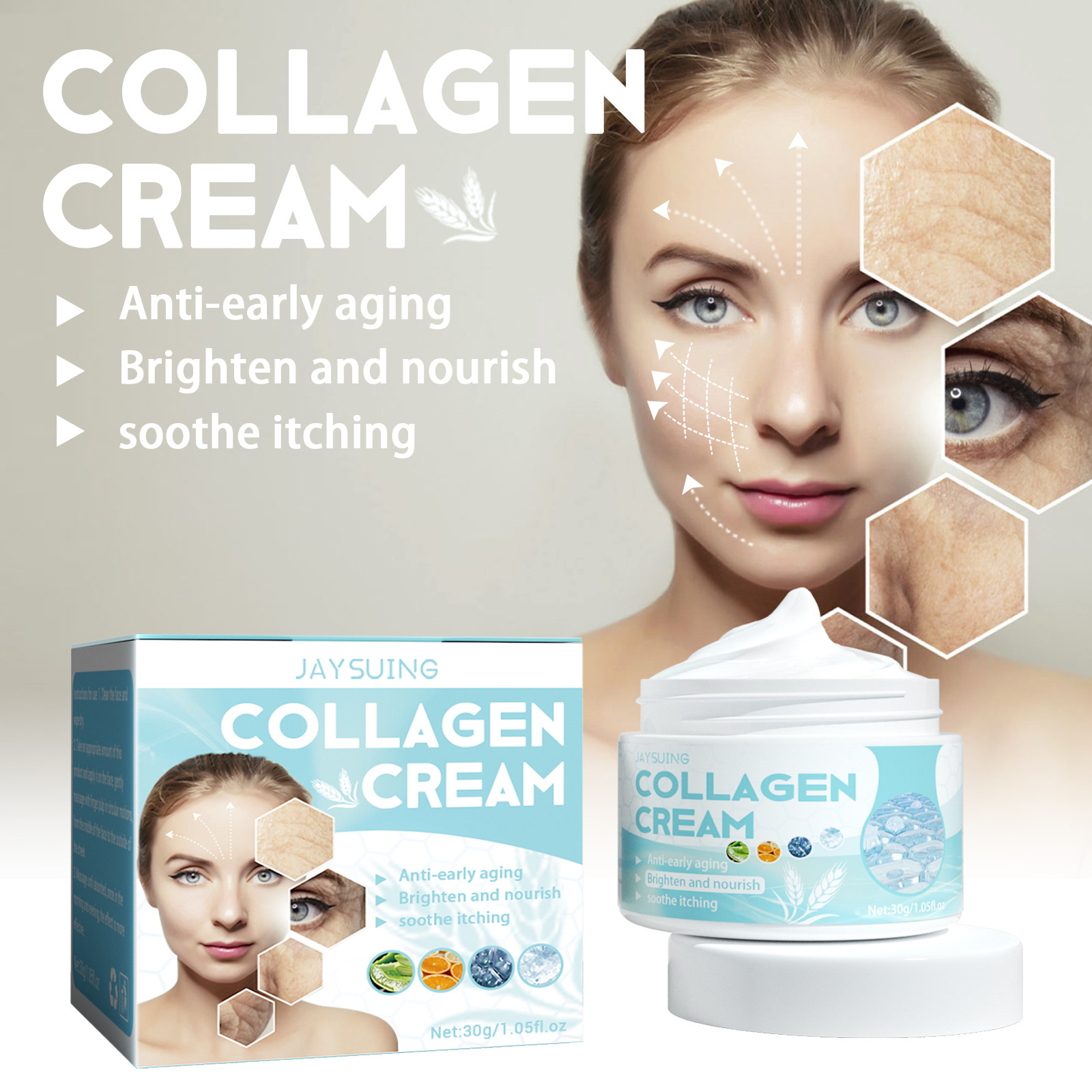 Collagen Face Cream Anti Aging Wrinkle Fine Lines Remover Firming Improve Dullness Nourishing Moisturizing Brightening Whitening Skin Smooth Lotion Cream