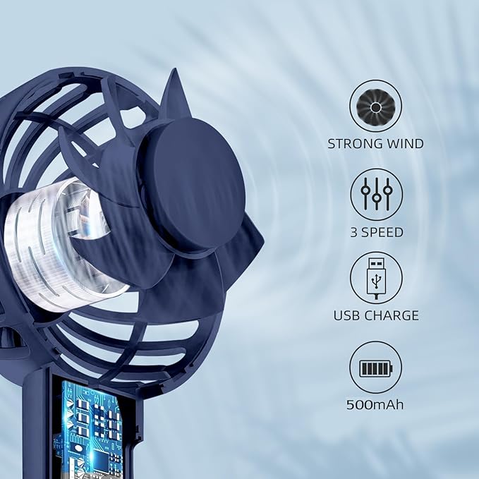 (Blue) Outdoor Pocket Fan Handheld Air Cooler Mini USB Charging Portable Summer Cooling Small Personal Cool Fans for Office Desktop