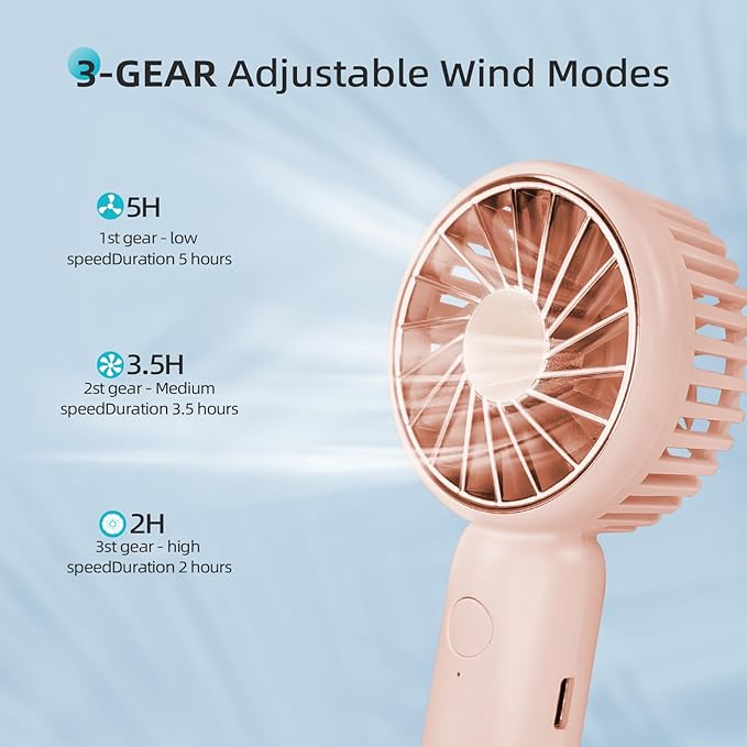 (Pink) Outdoor Pocket Fan Handheld Air Cooler Mini USB Charging Portable Summer Cooling Small Personal Cool Fans for Office Desktop