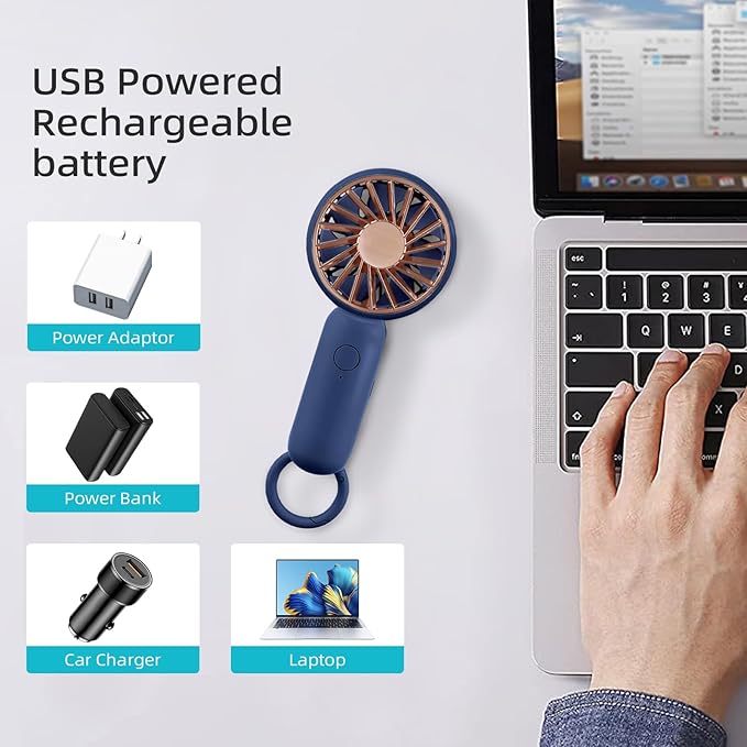 (Blue) Outdoor Pocket Fan Handheld Air Cooler Mini USB Charging Portable Summer Cooling Small Personal Cool Fans for Office Desktop