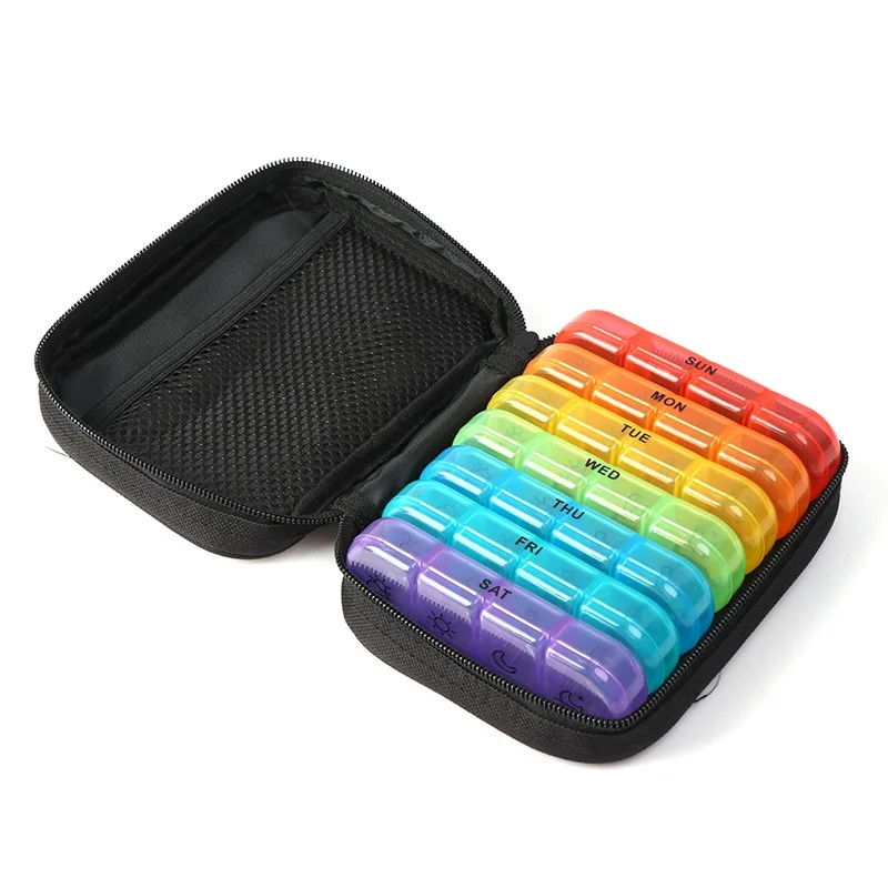 Pill Box 7 Days Pill Organizer Home Daily Medication Storage Container 28 Grids Medicine Box Portable Travel Large Compartments for Vitamins Medicine Fish Oils