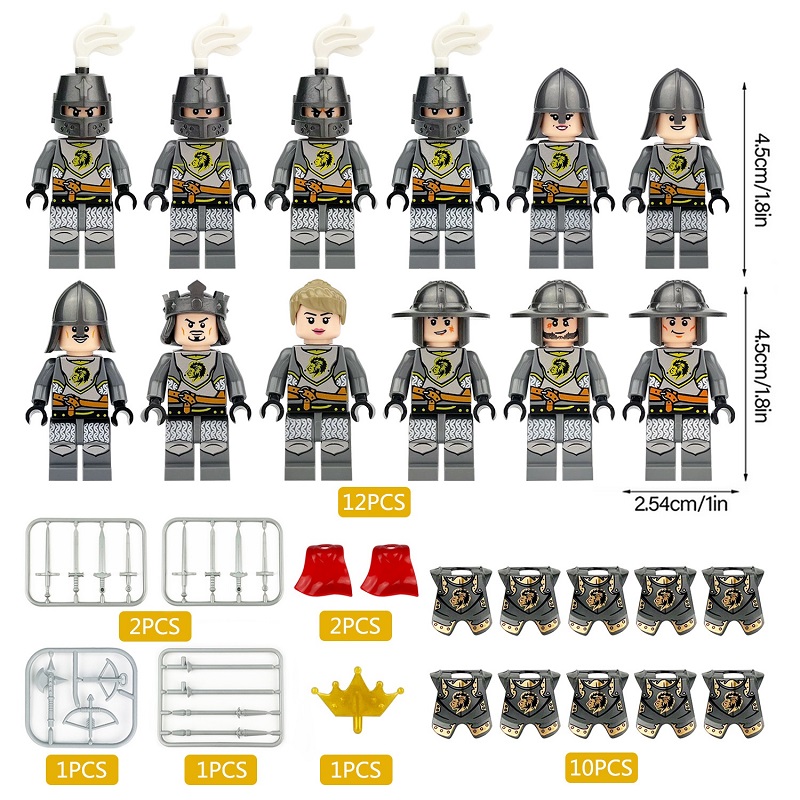 Building Blocks Series Medieval Army Trooper Minifigure Toy Soldiers Army Toys Collection Set Smooth Surface with Weapons and Helmet 