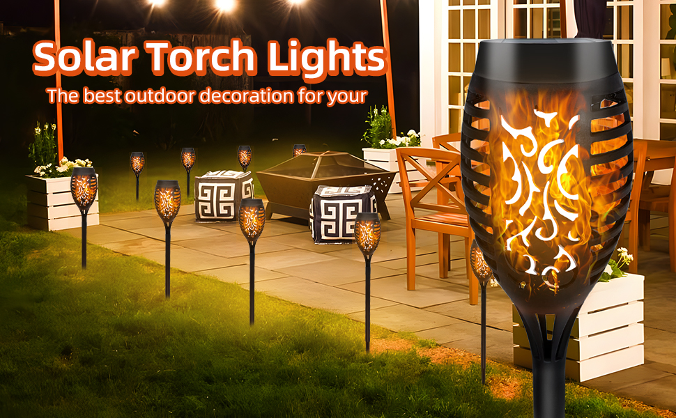 Solar Flickering Flame Lights 6 Pack Outdoor Garden Solar Lights Waterproof Torch Landscape Lighting for Patio Pathways Lawn Yard Decoration