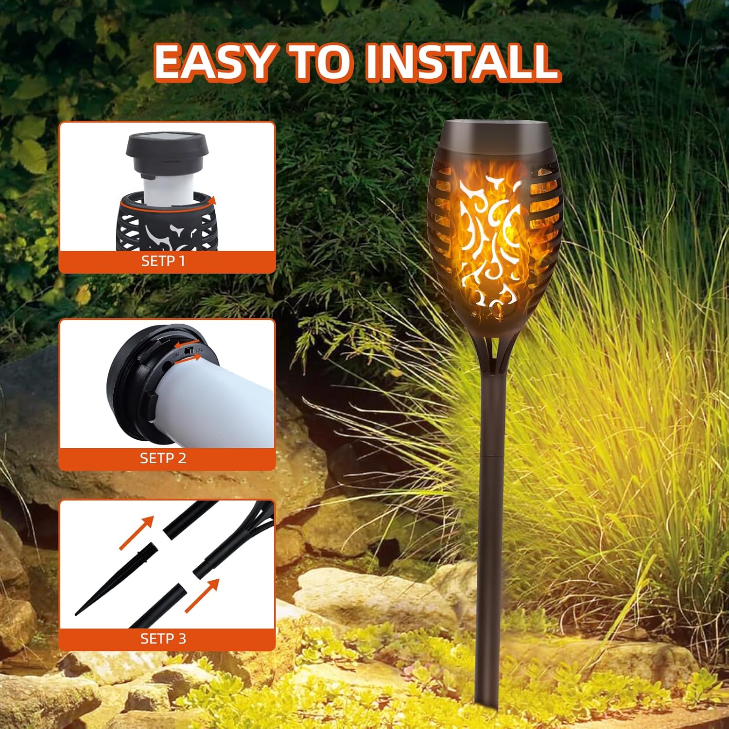 Solar Flickering Flame Lights 6 Pack Outdoor Garden Solar Lights Waterproof Torch Landscape Lighting for Patio Pathways Lawn Yard Decoration