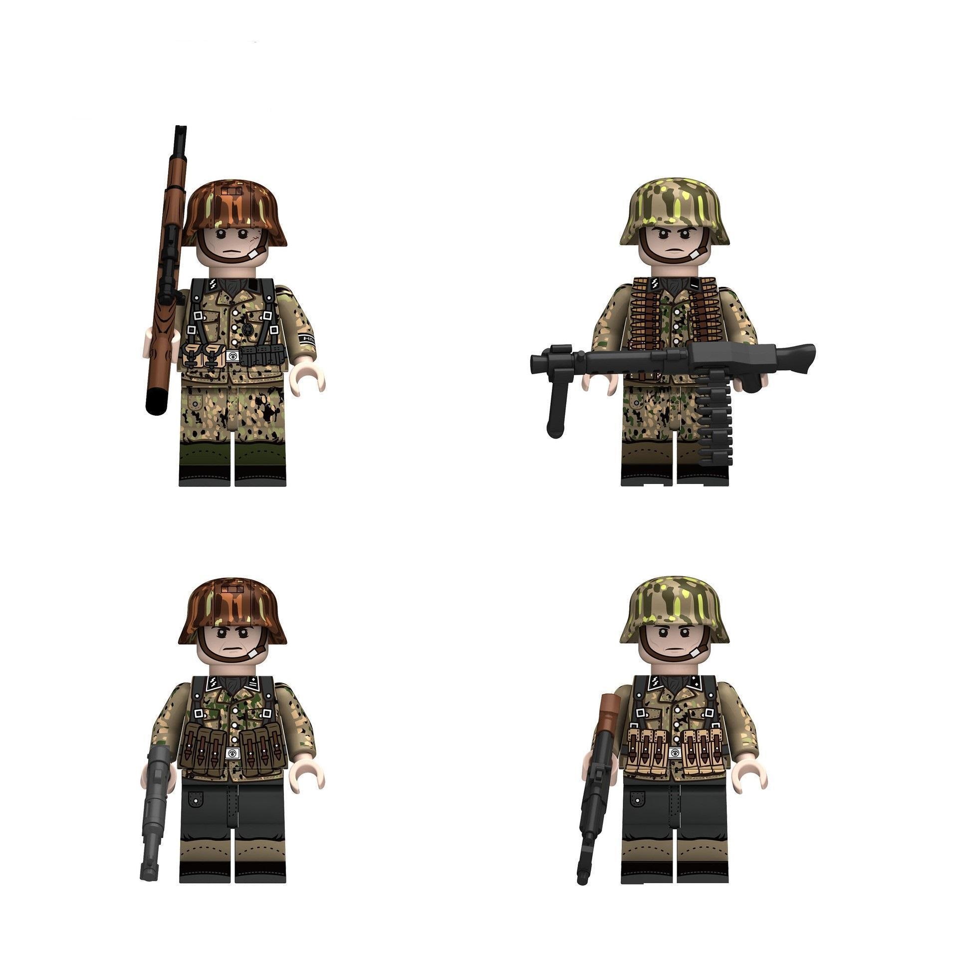 (4 Pcs Soldiers A) Military Weapon Building Blocks Toys Army Soldiers Set Camouflage Helmet Compatible with Major Minifigures Halloween for Kids