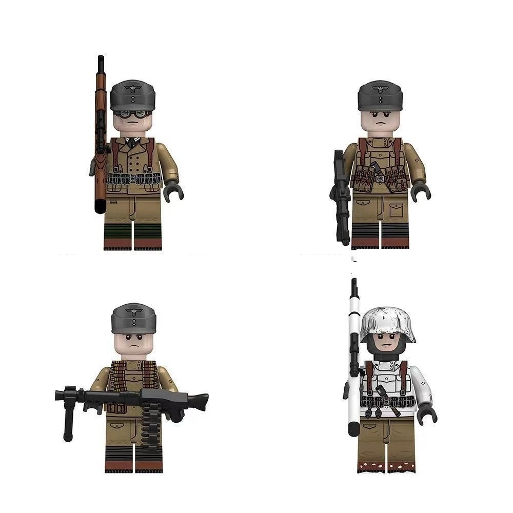(4 Pcs Soldiers A) Military Weapon Building Blocks Toys Army Soldiers Set Camouflage Helmet Compatible with Major Minifigures Halloween for Kids