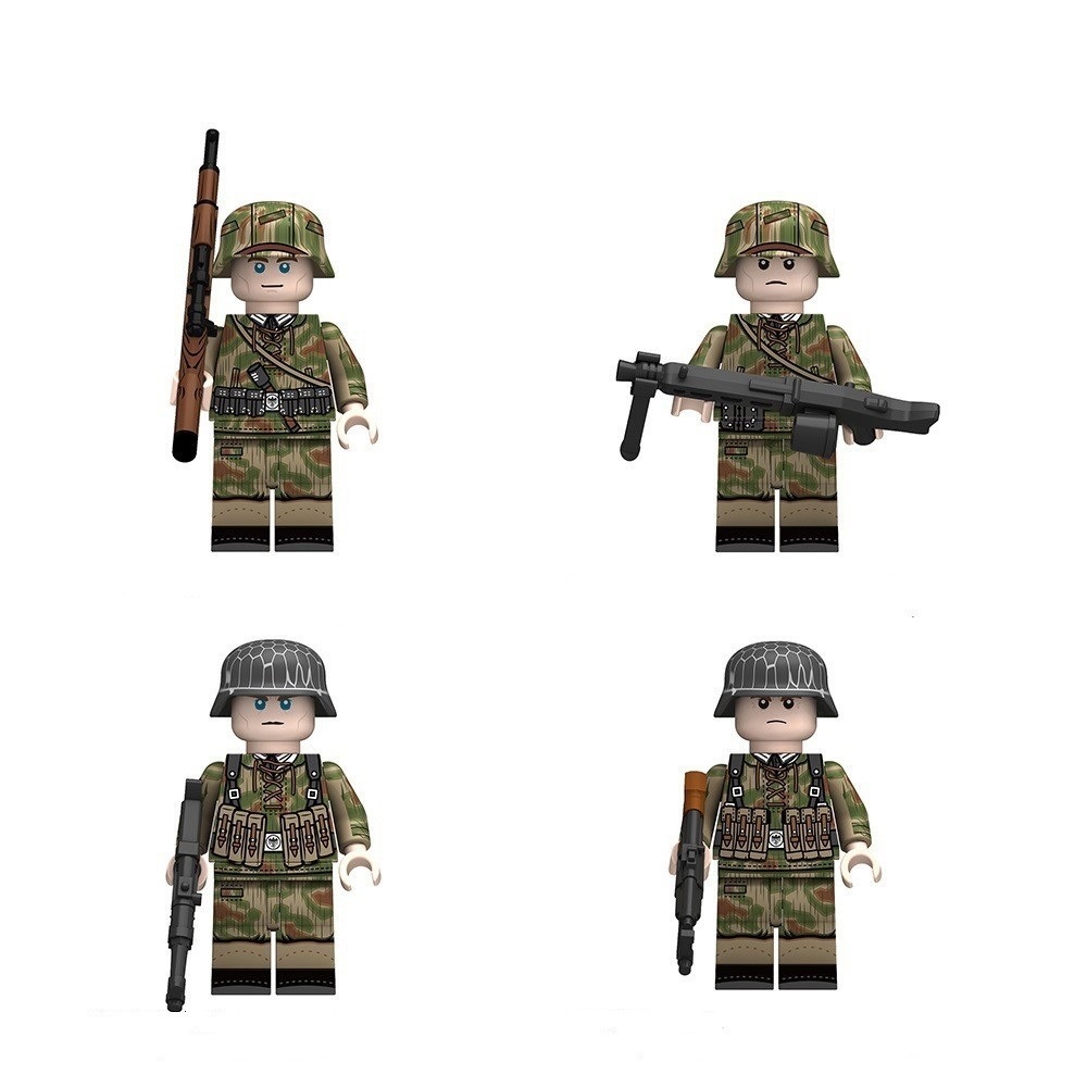 (4 Pcs Soldiers A) Military Weapon Building Blocks Toys Army Soldiers Set Camouflage Helmet Compatible with Major Minifigures Halloween for Kids