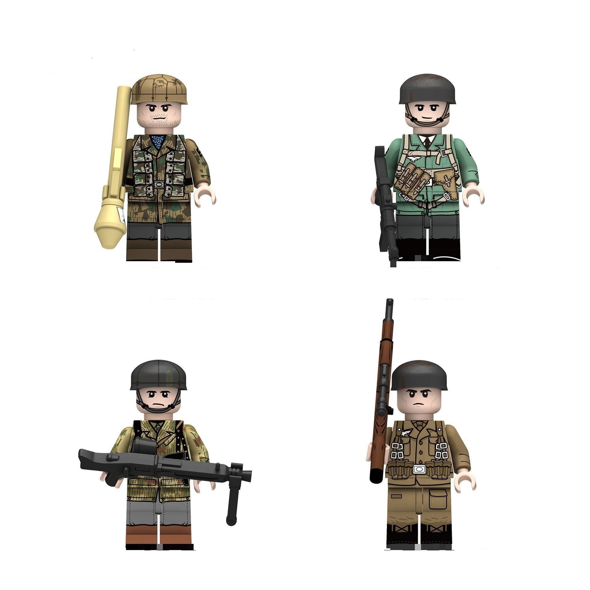 (4 Pcs Soldiers A) Military Weapon Building Blocks Toys Army Soldiers Set Camouflage Helmet Compatible with Major Minifigures Halloween for Kids