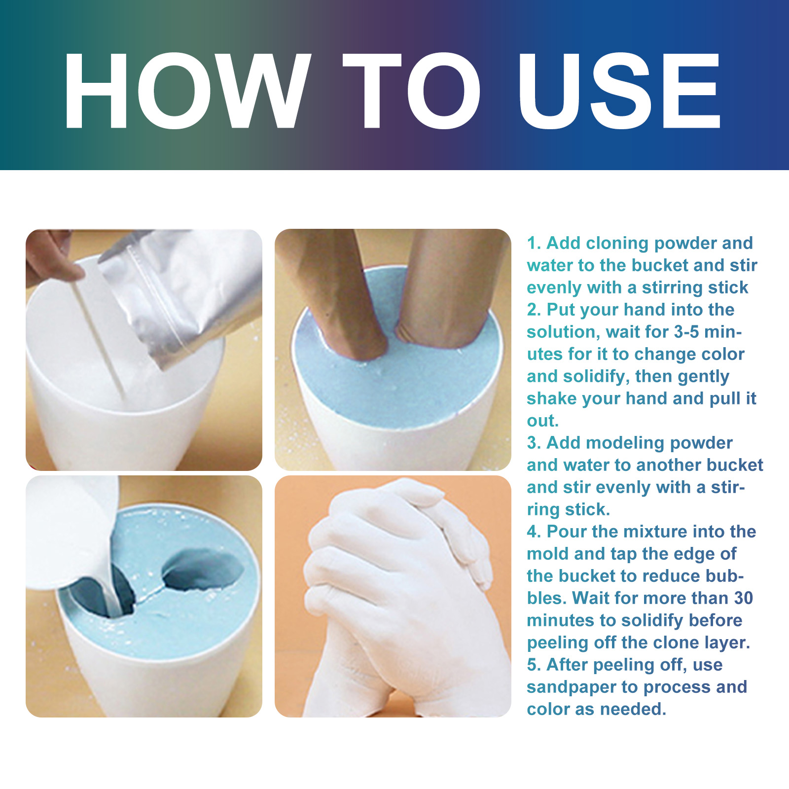 (Blue) DIY Hands Mold Casting Kit Parent-Child Friends Couple Anniversary Creative Gift Hand Foot Mold Plaster Casting 3D Clone Powder ﻿