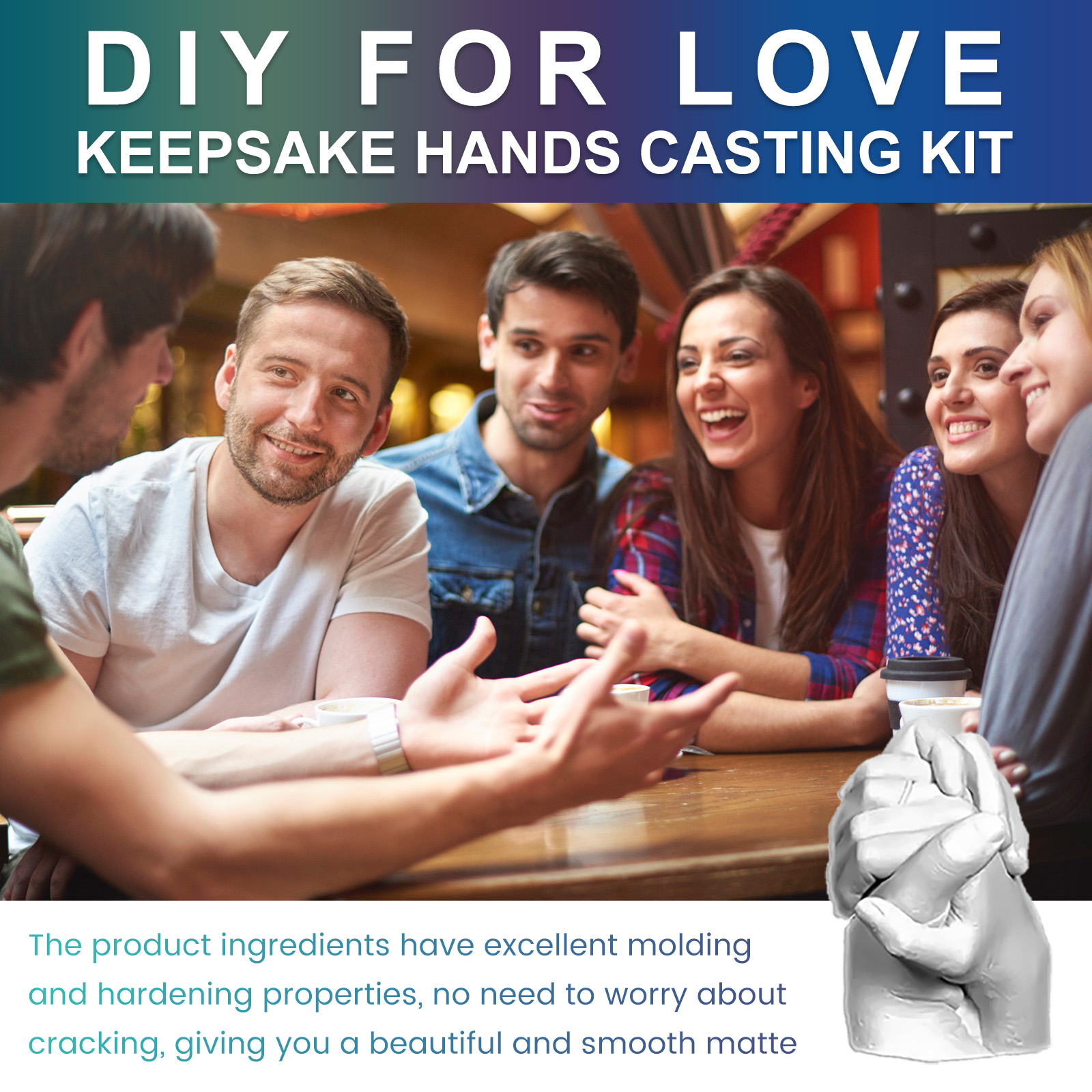 (Blue) DIY Hands Mold Casting Kit Parent-Child Friends Couple Anniversary Creative Gift Hand Foot Mold Plaster Casting 3D Clone Powder ﻿