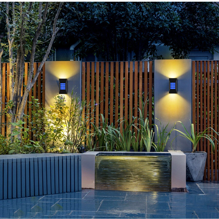  Solar Powered 6 LED Wall Lights Fence Outdoor Garden Patio Lamp Waterproof 2Pcs