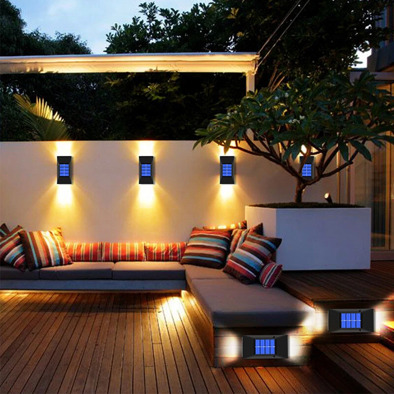  Solar Powered 6 LED Wall Lights Fence Outdoor Garden Patio Lamp Waterproof 2Pcs