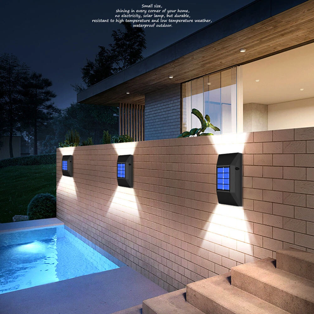  Solar Powered 6 LED Wall Lights Fence Outdoor Garden Patio Lamp Waterproof 2Pcs