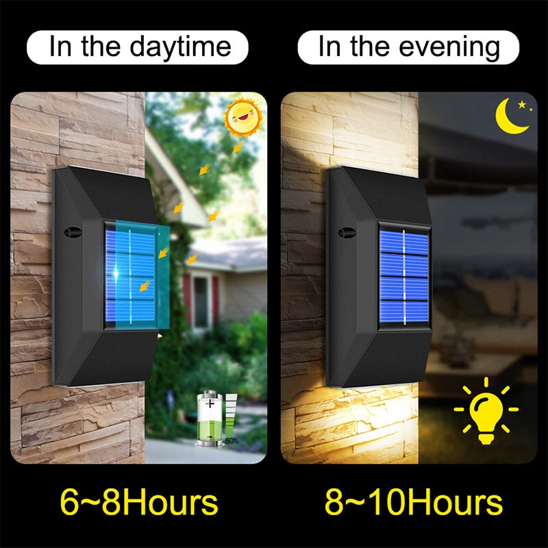  Solar Powered 6 LED Wall Lights Fence Outdoor Garden Patio Lamp Waterproof 2Pcs