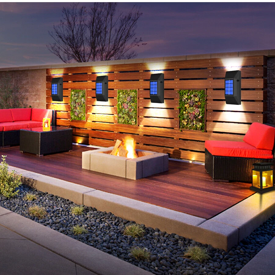  Solar Powered 6 LED Wall Lights Fence Outdoor Garden Patio Lamp Waterproof 2Pcs