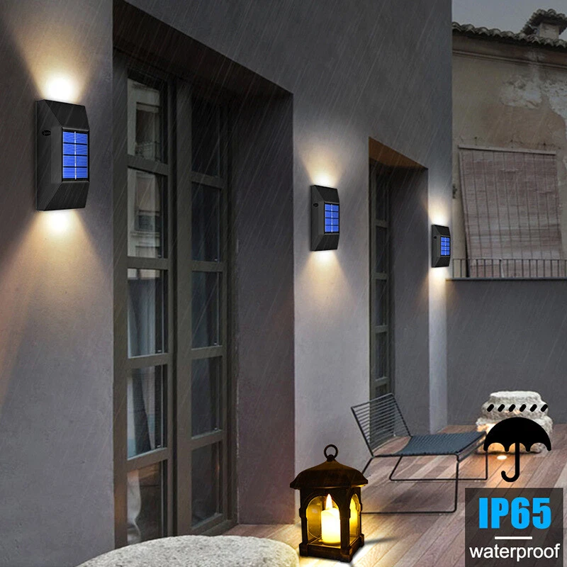 Solar Powered 6 LED Wall Lights Fence Outdoor Garden Patio Lamp Waterproof 2Pcs