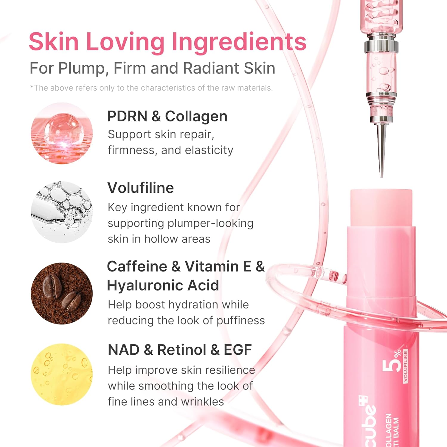 medicube PDRN Pink Collagen Volume Multi Balm Stick Volufiline NAD Collagen Face Body Balm Under-Eyes Neck Forehead Smile Lines Lips Plumping Beauty Care 10g