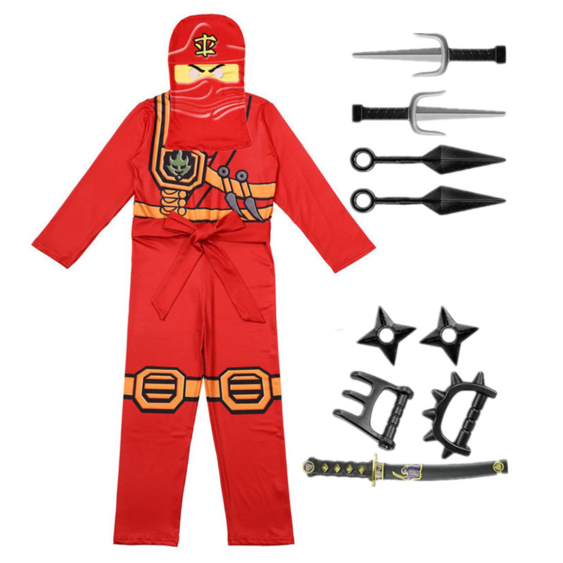 (120CM) Stealth Ninja Warrior Costume for Children Boys Girls Halloween Cosplay Party with Accessories Green/blue/red Carnival Costumes