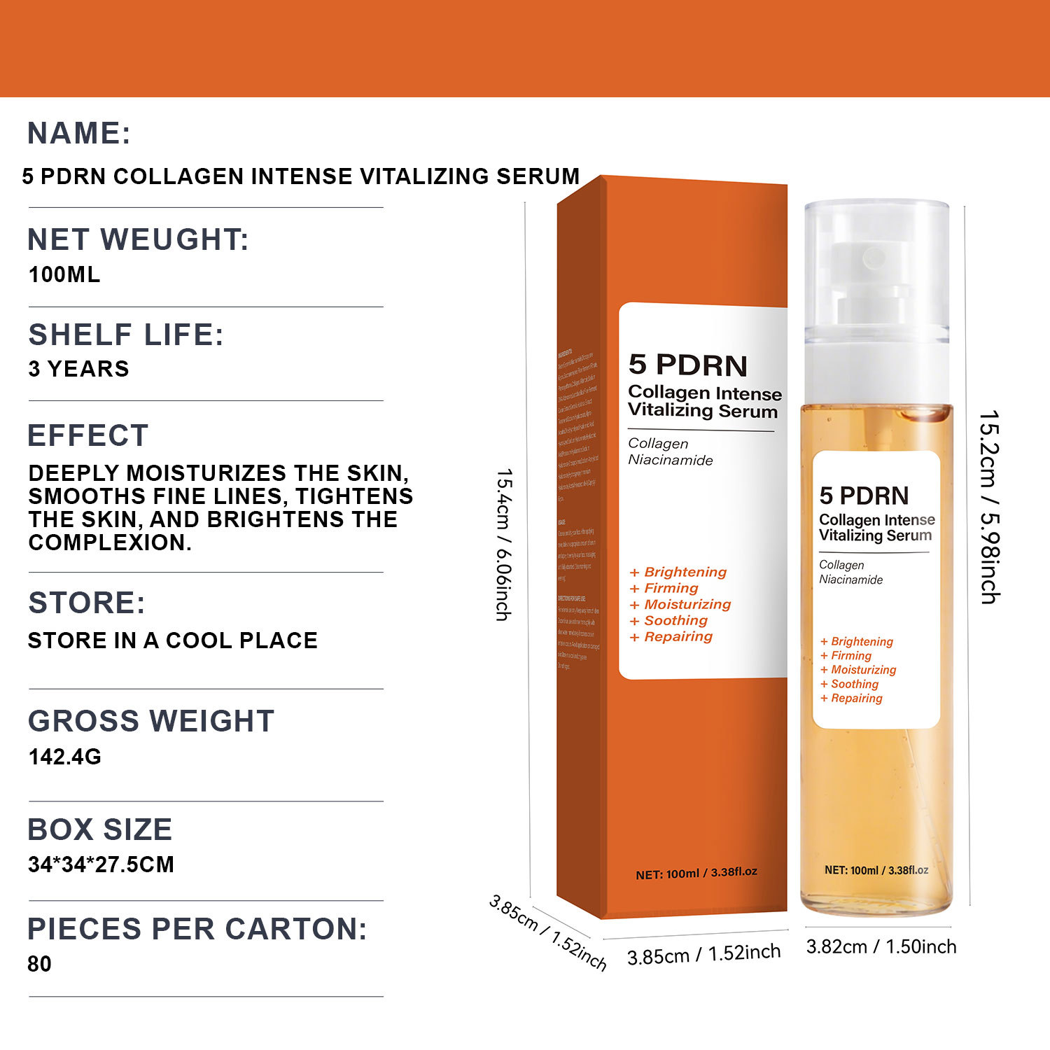 PDRN Collagen Revitalizing Essence For Firming Brightening And Hydrating Daily Facial Skin Rejuvenation Treatment 100ml