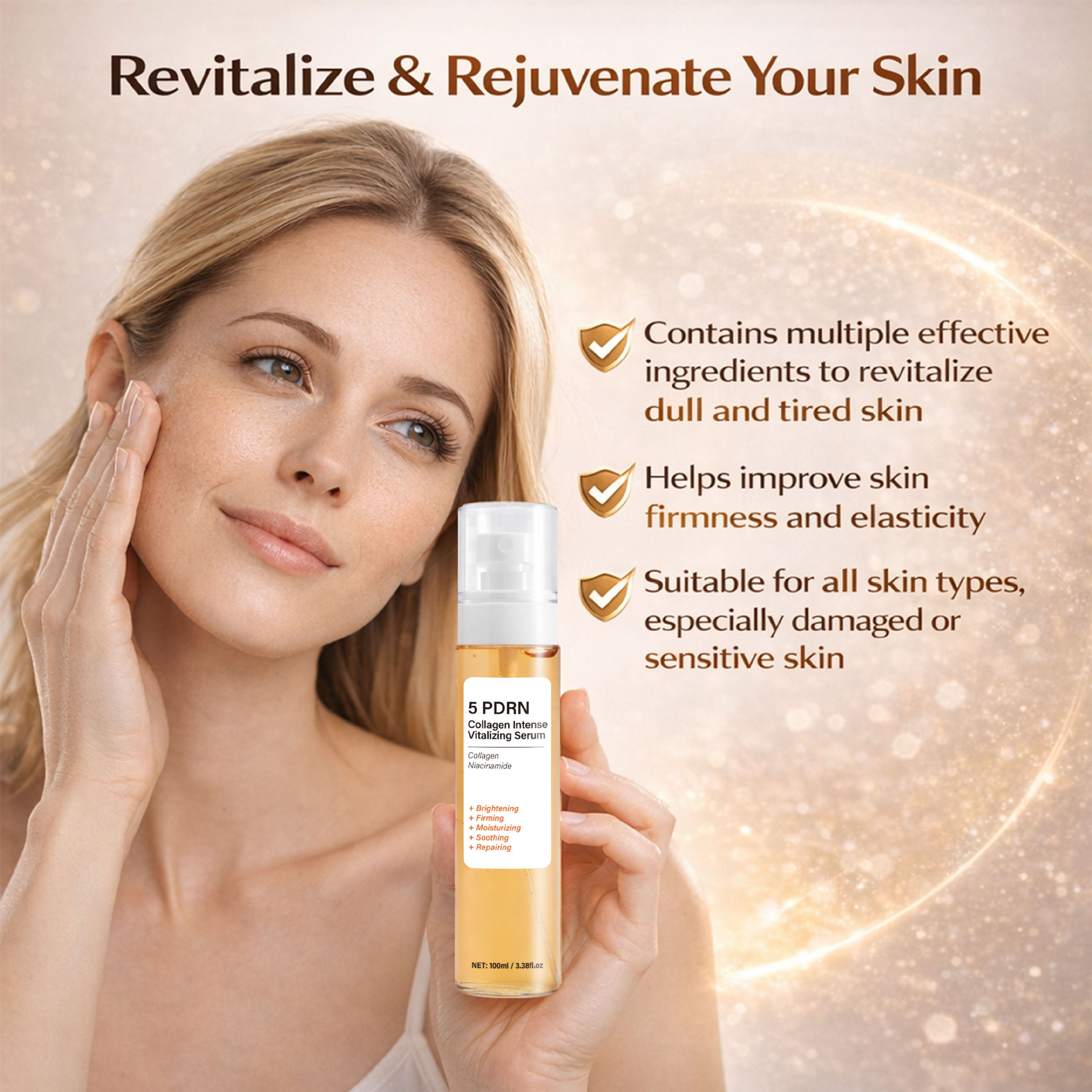 PDRN Collagen Revitalizing Essence For Firming Brightening And Hydrating Daily Facial Skin Rejuvenation Treatment 100ml