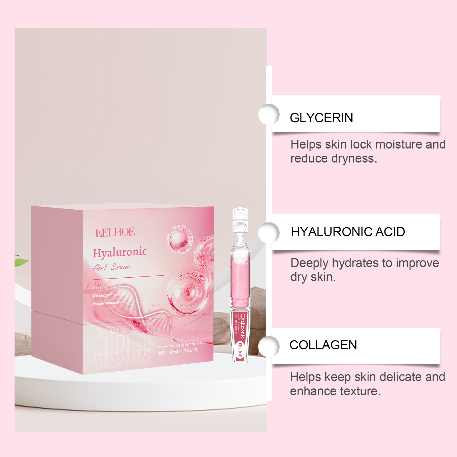 Hyaluronic Acid Ampoule Serum For Nourishing Hydrating Softening And Daily Facial Skin Rejuvenation Care