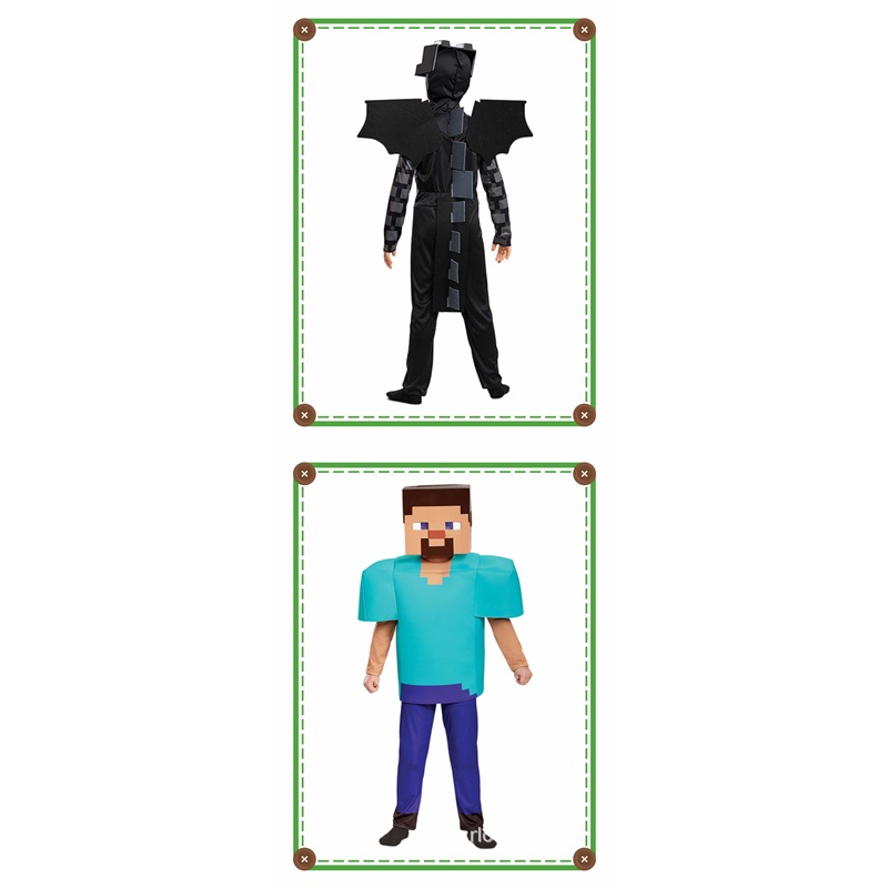 (XL) Kids Blue World My World Cosplay Outfits MC Halloween Costumes Kids Performance Attire