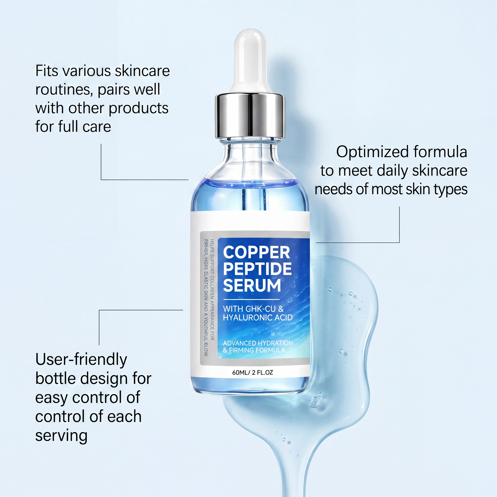Copper Peptide Moisturizing Essence Liquid Refreshing Nourishing Delicate Mild Hydrating Easy To Spread Facial Skin Care Serum
