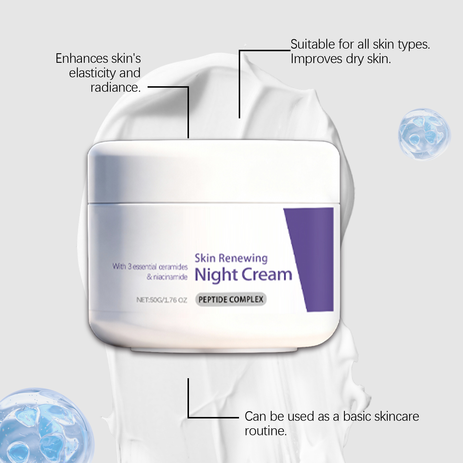 Night Facial Skin Care Cream Soft Hydrating Lightweight Fast Absorb Daily Moisturizer For Face Skin