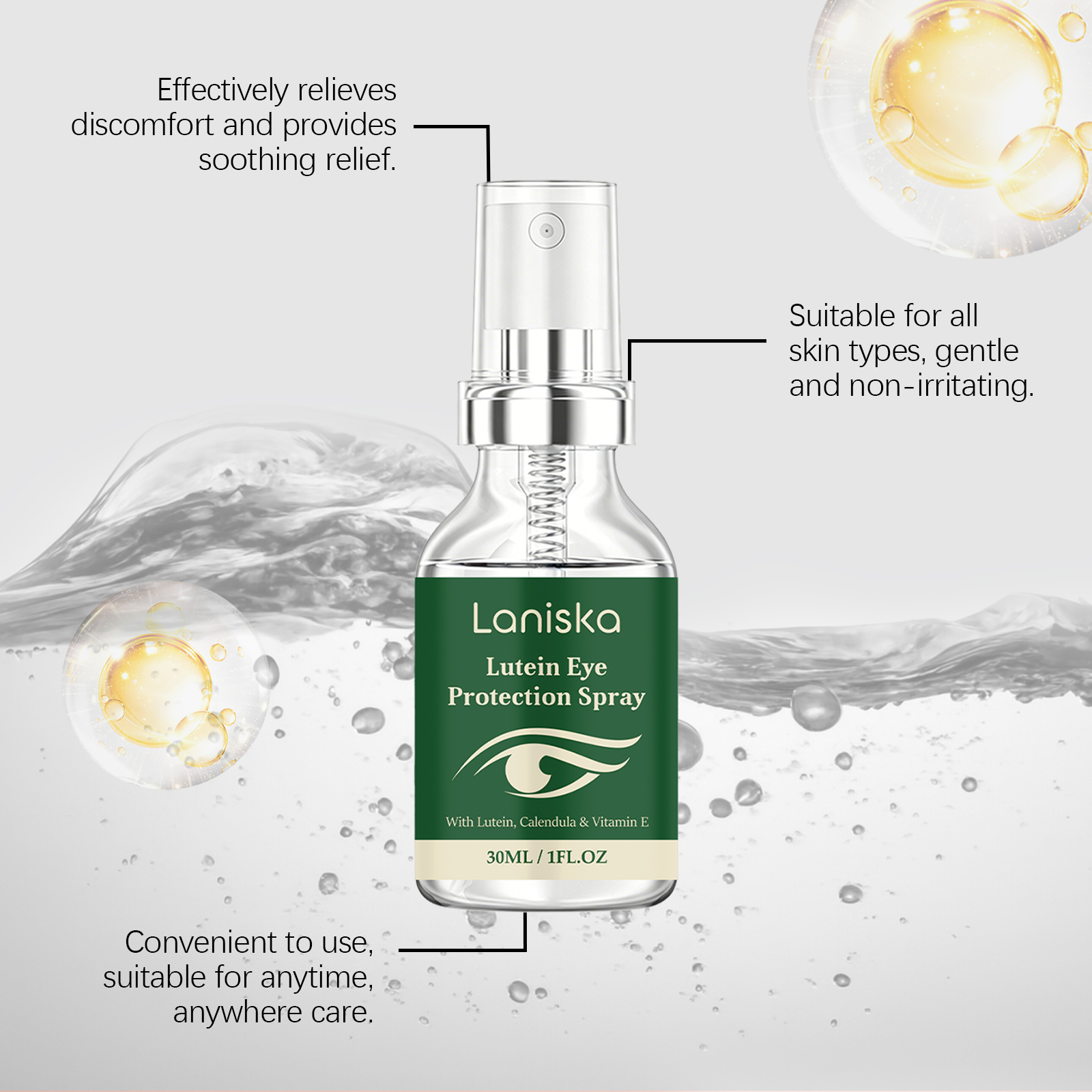 Eye Protection Spray With Lutein Fine Mist Non Irritating Non Smudging Moisturizing For Skin Around Eyes