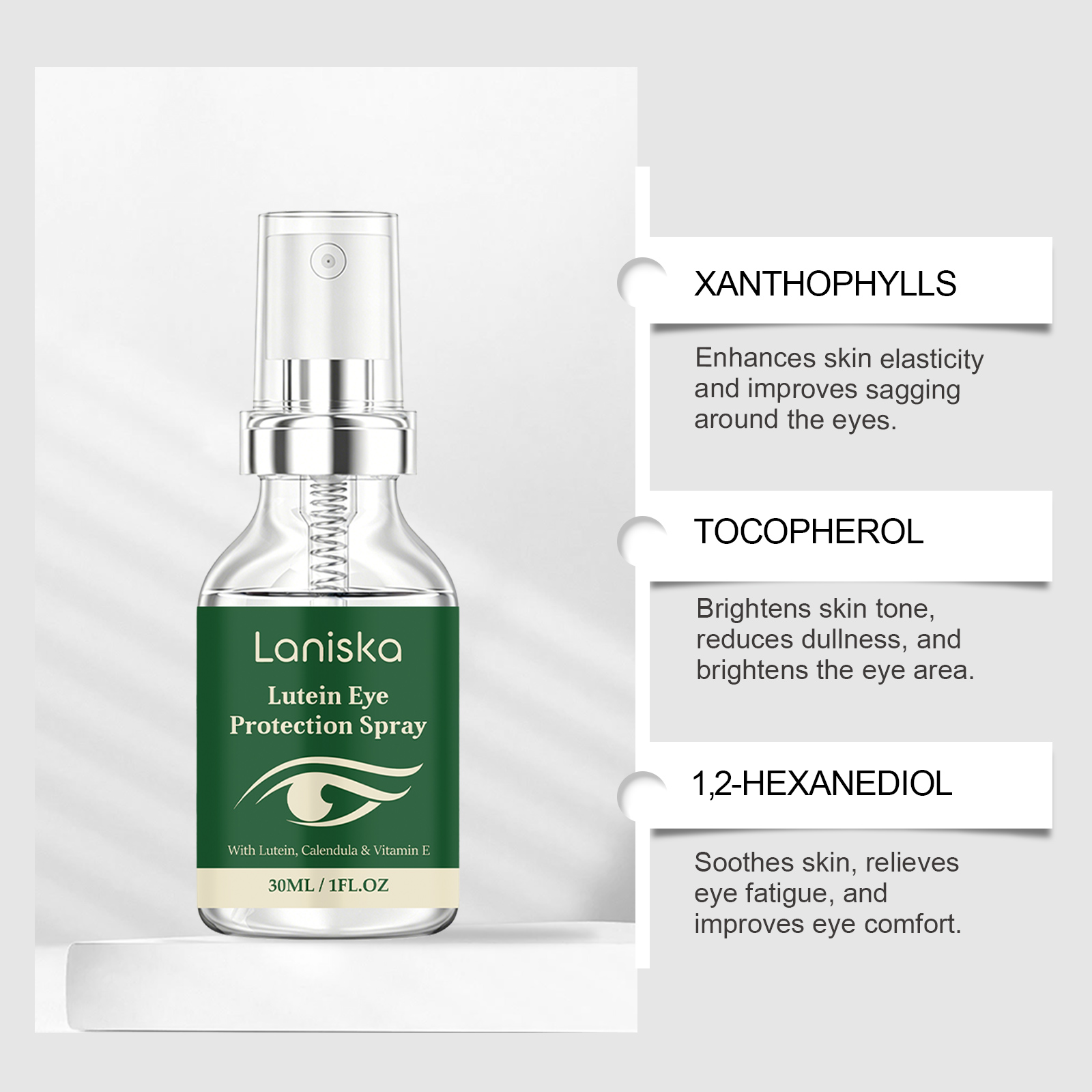 Eye Protection Spray With Lutein Fine Mist Non Irritating Non Smudging Moisturizing For Skin Around Eyes