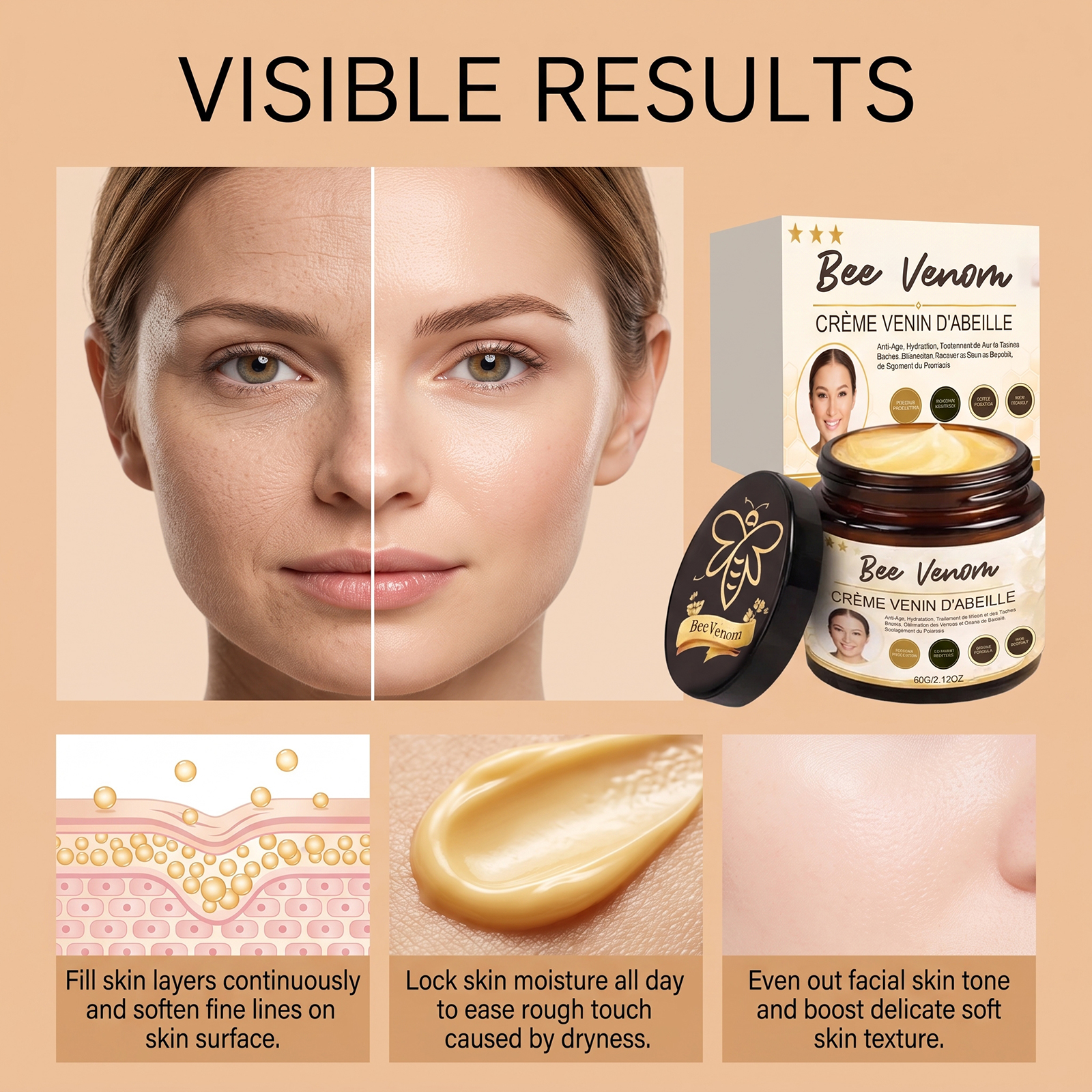 Bee Venom Skin Smoothing Cream Mild Ingredients Moisturizing Cleansing Body Partial Skin Daily Smooth Care