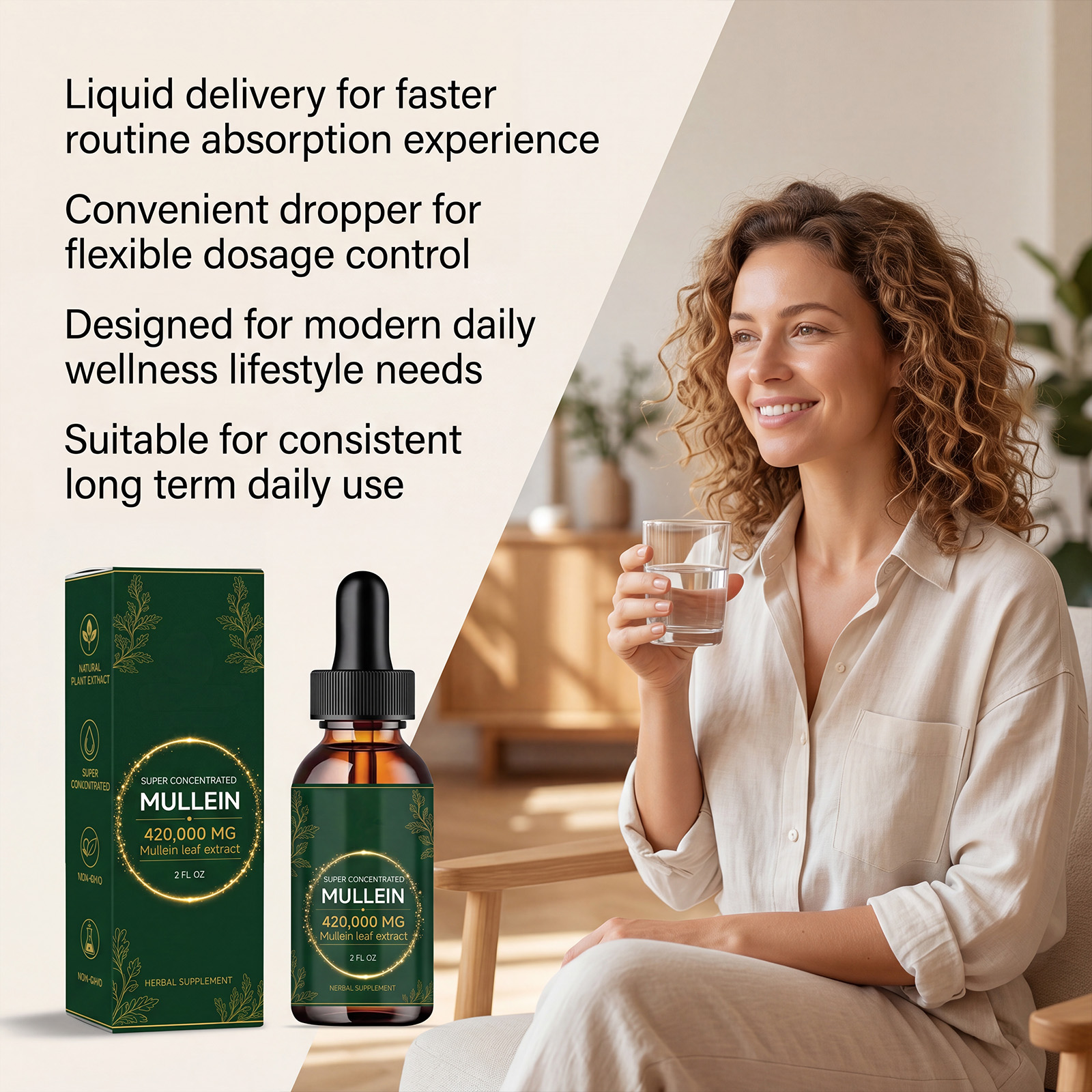 Mullein Nutrition Drops Mild Herbal Formula Gentle Care Daily Portable Body Supplement Treatment