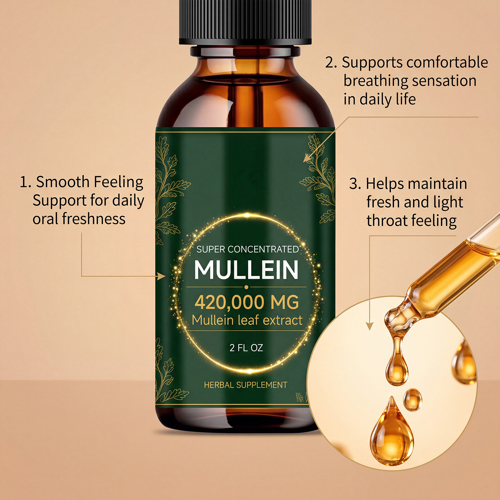 Mullein Nutrition Drops Mild Herbal Formula Gentle Care Daily Portable Body Supplement Treatment