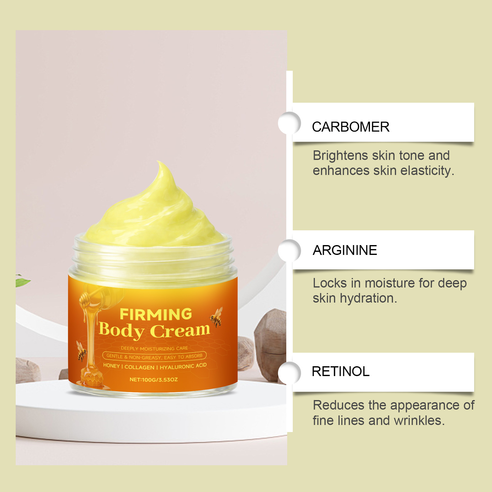 Honey Cream Mild Moisturizing Skin Facial Hydrating Refreshing Soft Smooth Glossy Nourishing Smearing Cream