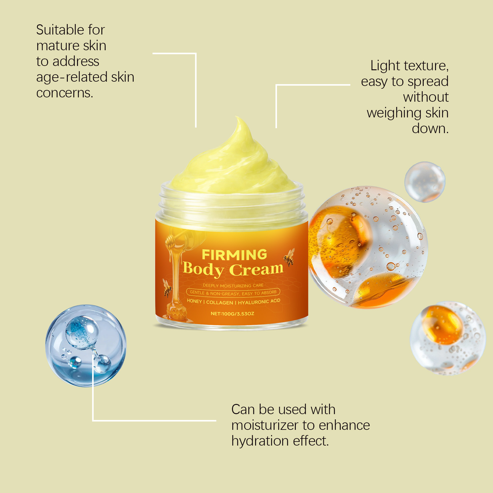 Honey Cream Mild Moisturizing Skin Facial Hydrating Refreshing Soft Smooth Glossy Nourishing Smearing Cream