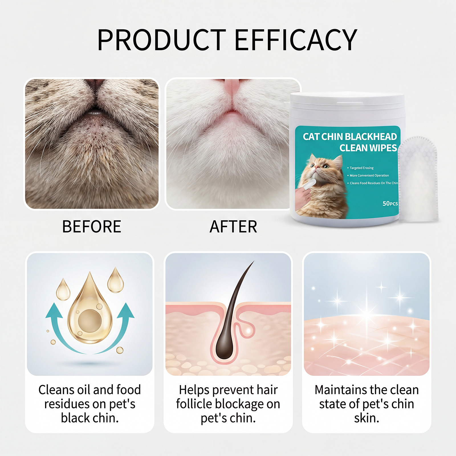 Cat Cleaning Chin Finger Wipes Mild Purify Pet Hair Neat Comfort Fresh
