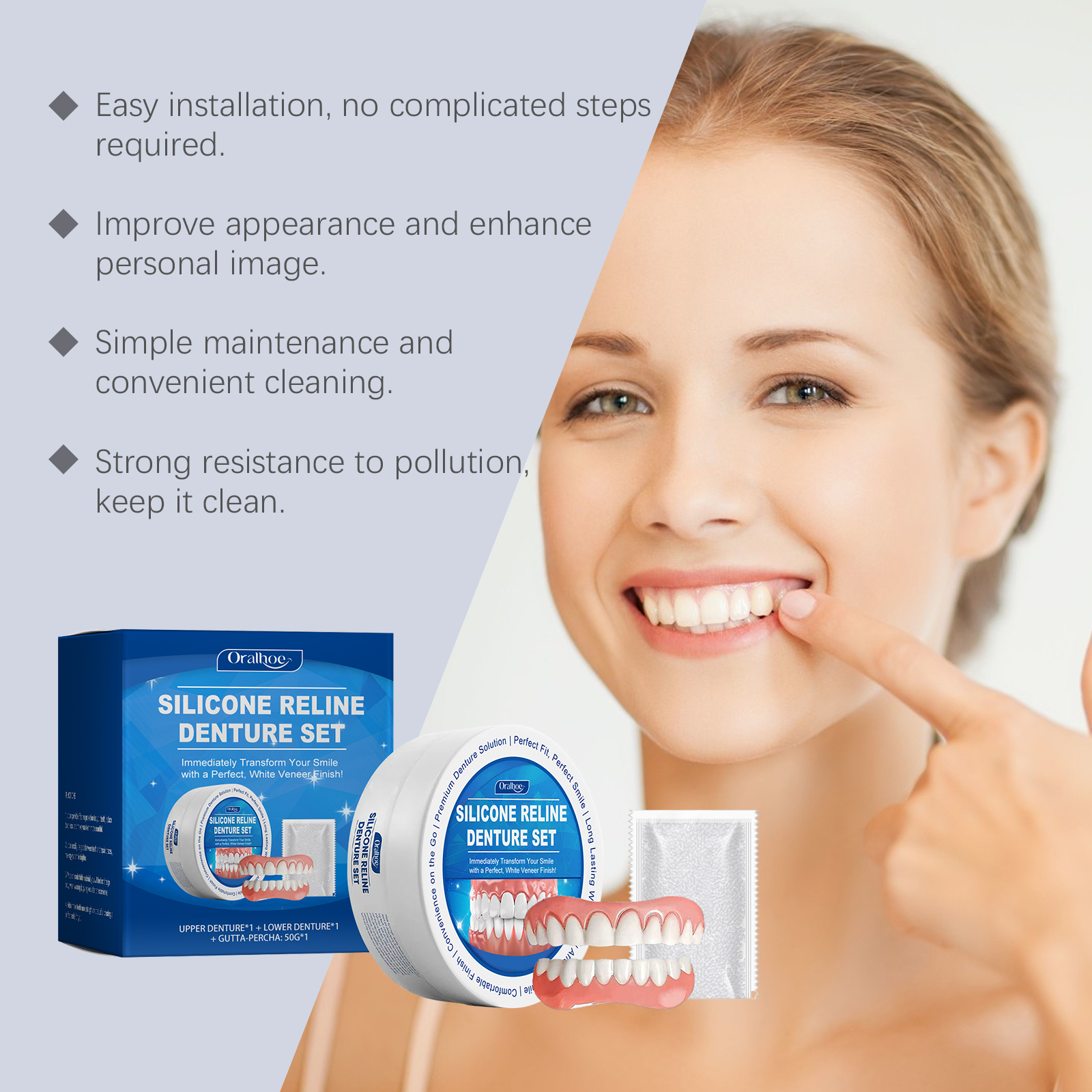 Reshape Dental Veneers Improve Smile Aesthetic Comfort Material Complete Denture Kit