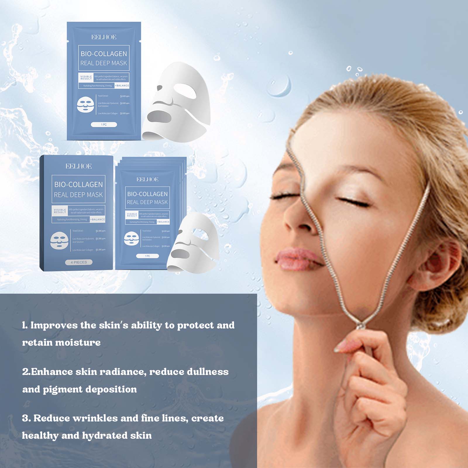 Collagen Face Mask Sheet Hydrating Moisturizing Skin Nourishing For Glowing Complexion Daily Facial Care