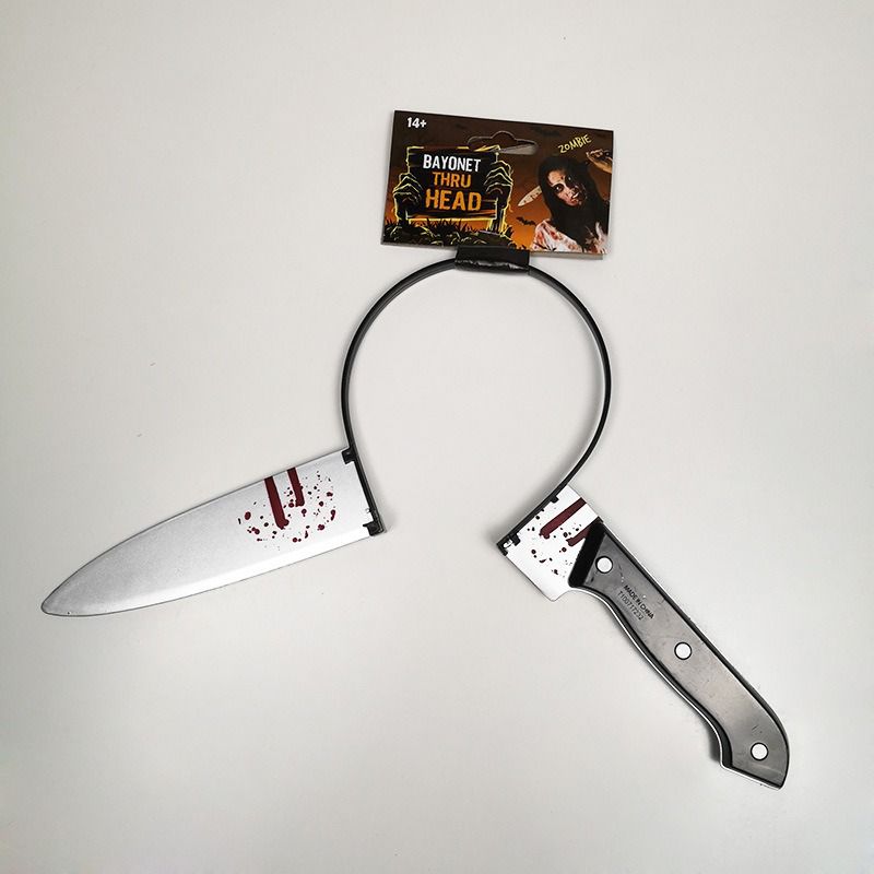 (knife) Halloween Headband With Fake Knife Through Head Horror Party Zombie Cosplay Prop