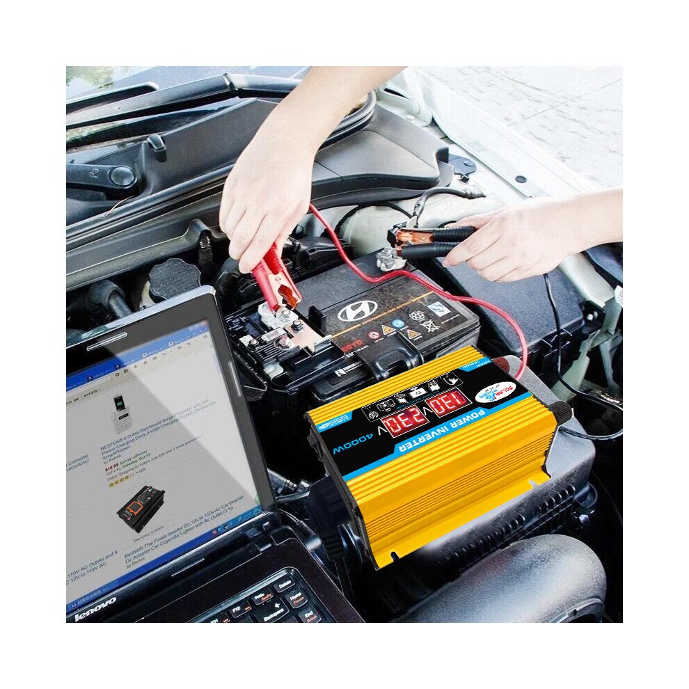 4000W Peak Car Power Inverter 12V-220V Modified Sine Wave Converter with LCD Screen Dual