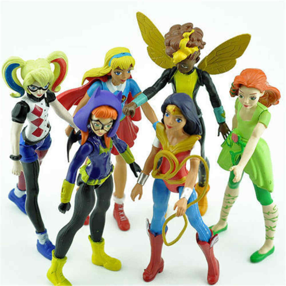 6PCS DC COMICS SUPER HERO GIRLS HARLEY POISON IVY BATGIRL BUMBLEBEE FIGURES TOY