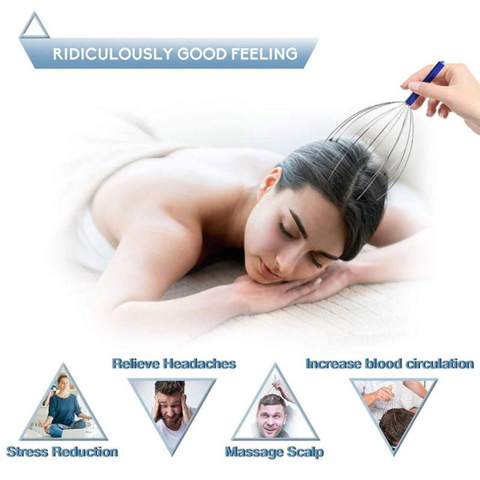 Head Massager Handheld Hair Claw Scalp Massage Scratcher with 12 Fingers Prong for Deep Relaxation Hair Stimulation Body Stress Relax Pain Relief Head Care Headache Stimulates Blood Circulation