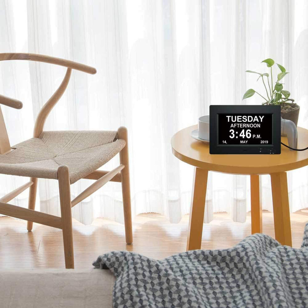 (Black) Digital Day Clock LED Calendar Dementia Alarm Time Date Month Memory