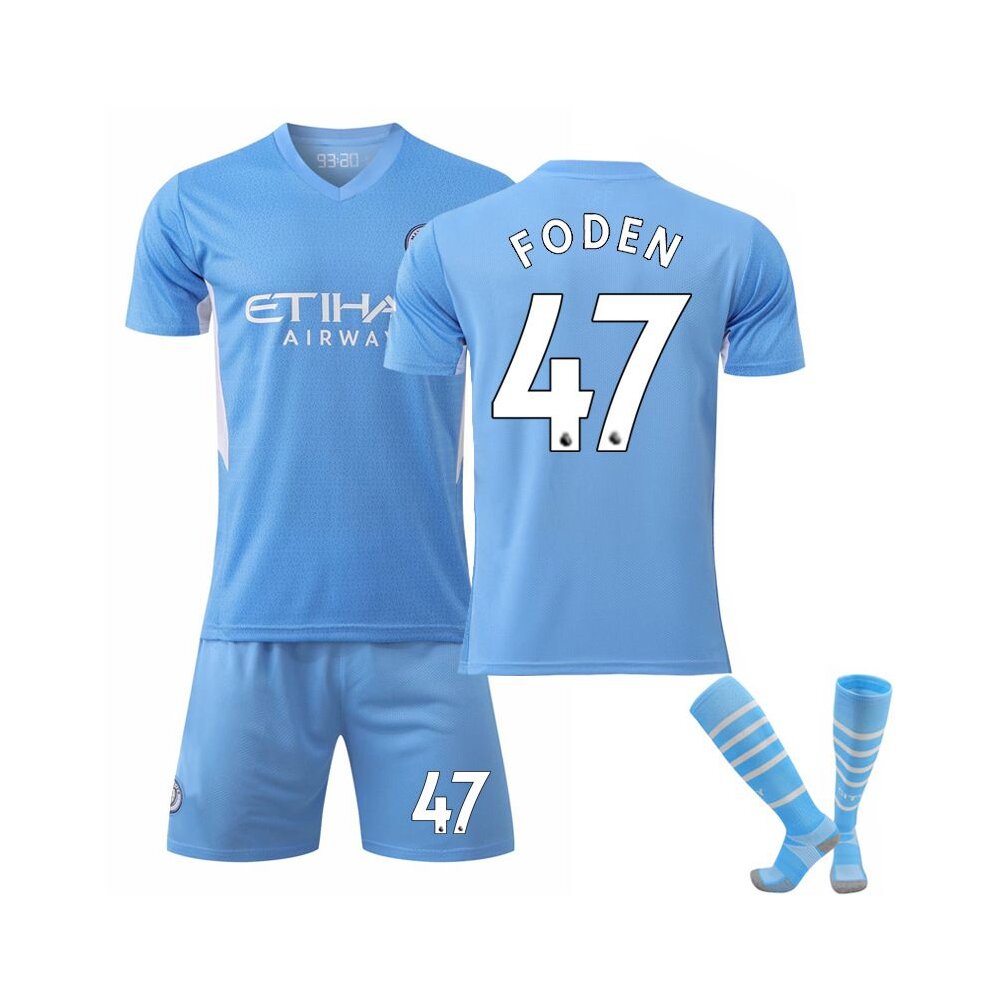 (No Number 185~190cm) Football Jersey Kit with De Bruyne Foden De Bruyne Haaland G Jesus Sterling Player Name and Number 21-22 Soccer Outdoor Training Suits Jersey for Kids Boys Adults Men Women Girl
