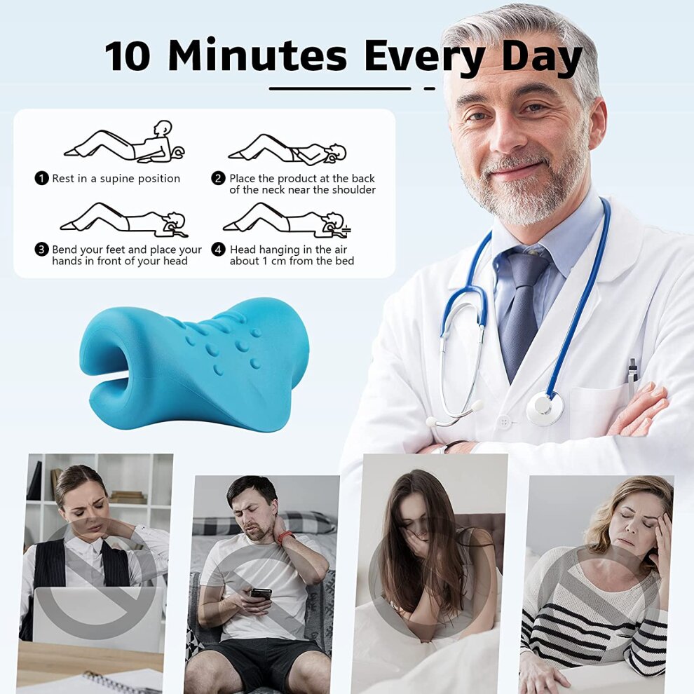 Neck and Shoulder Relaxer Cervical Traction Corrector Device Elastic Gentle Therapy Pillow with Shiatsu Massage for TMJ Pain Relief and Cervical Spine Alignment Chiropractic Pillow Neck Stretcher Headache Muscle Tension Spine Relax