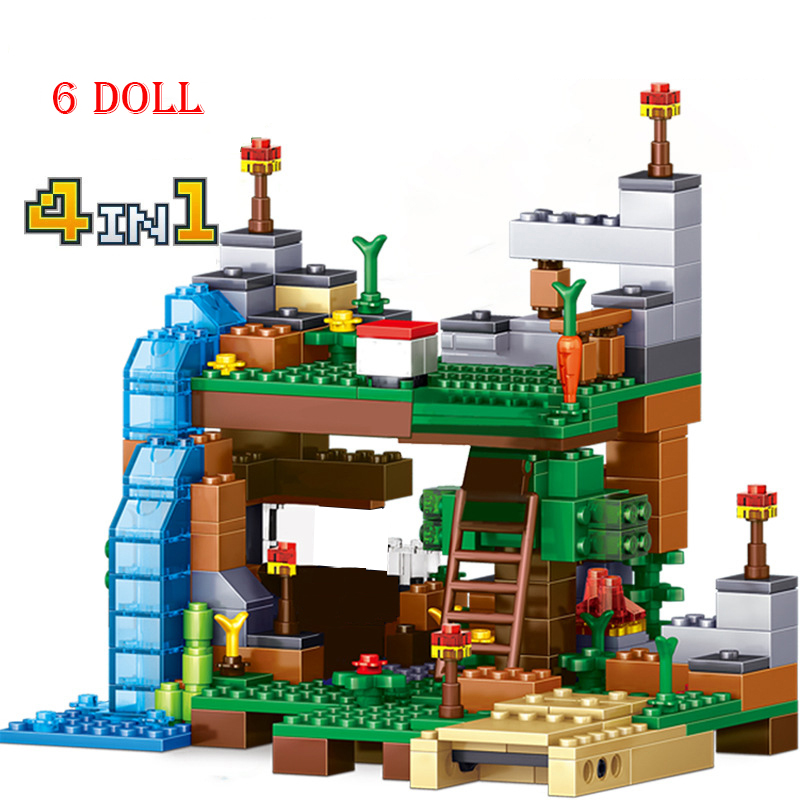 4 IN 1 Ocelot Tree House Minecraftinglys Building Blocks Sets Action Figures Compatible My World Bricks Sets Kid Toys DIY Minecraft My World Series Mini figure Building Block Fit Lego Toy Gift Model 378PCS