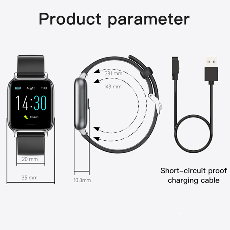 (Blue) Smart Watch Women Men Blood Pressure Heart Rate Health Watch Thermometer Step Waterproof Sports Smartwatch