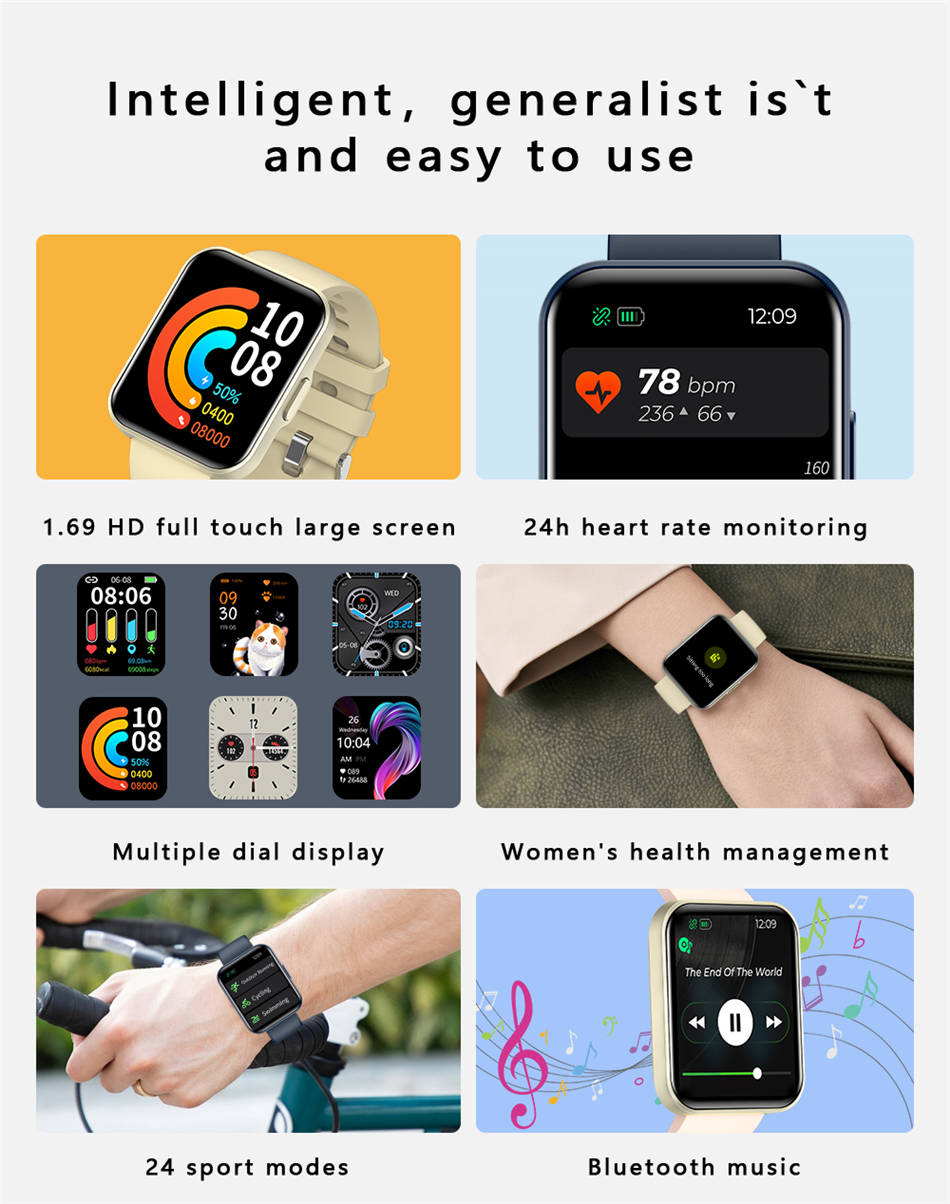(Black) 1.69inch HD Full-touch Incoming Call Smart Watch for Android IOS