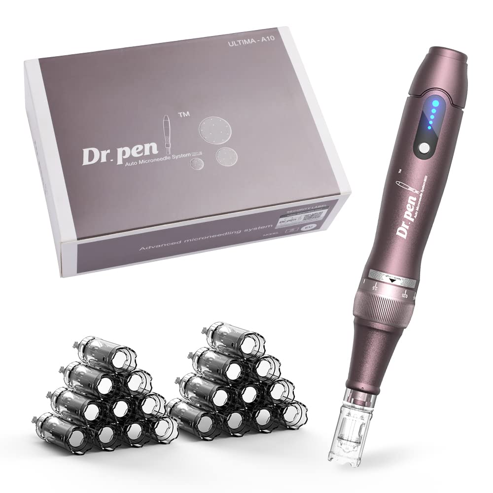 Dr. Pen A10 Professional Wireless Microneedling Pen Adjustable Micro Needling Derma Pen Microneedle Machine Face Body Skin Care Tool Kit with 22 Replacement Cartridges