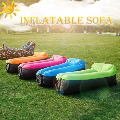 (Black and Gray) Fast Outdoor Inflatable Air Sofa Bed Lounger Sofa Lazy Sack Hangout Camping Beach Bag Hiking Chair No Need Air Pump